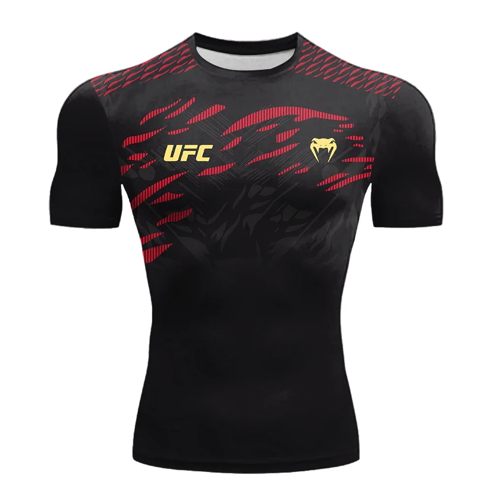 2025 صيف جديد حار بيع الرجال UFC الملاكمة القتال المنافسة عادية تنفس موضة التجفيف السريع تيشيرت بأكمام قصيرة