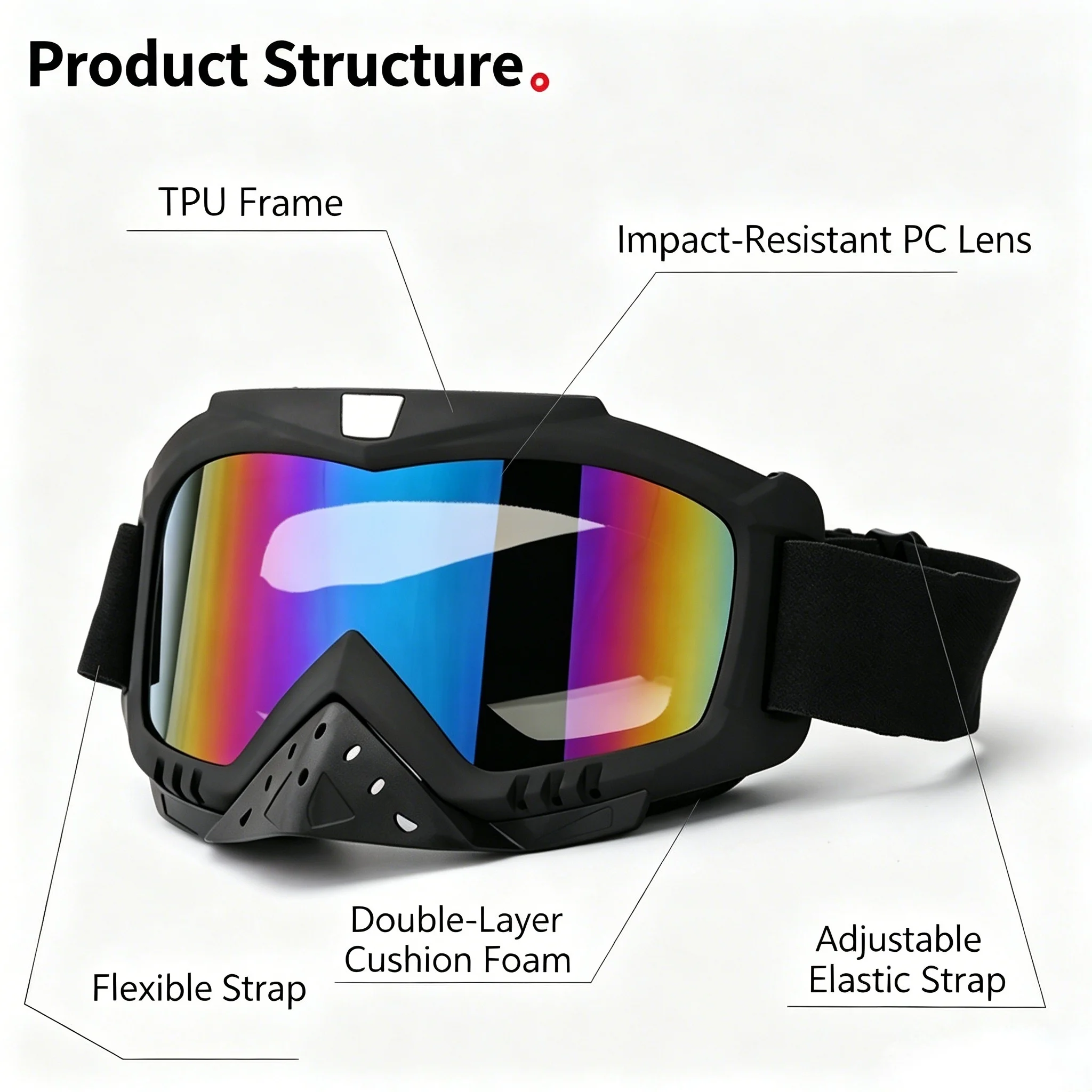 Off-Road Motorcycle Goggles, Wind Sand UV Glare Resistant Eyewear Fit Helmets for Cycling Outdoor Sports