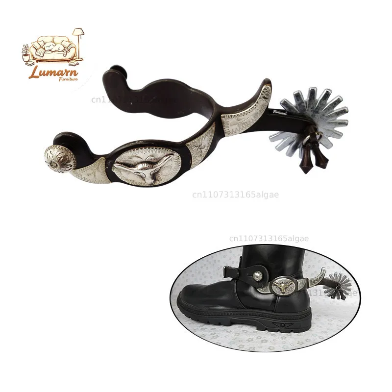Bronze Western Spurs inlaid with brass decorative panels Hand-carved harness supplies Men's SP5106