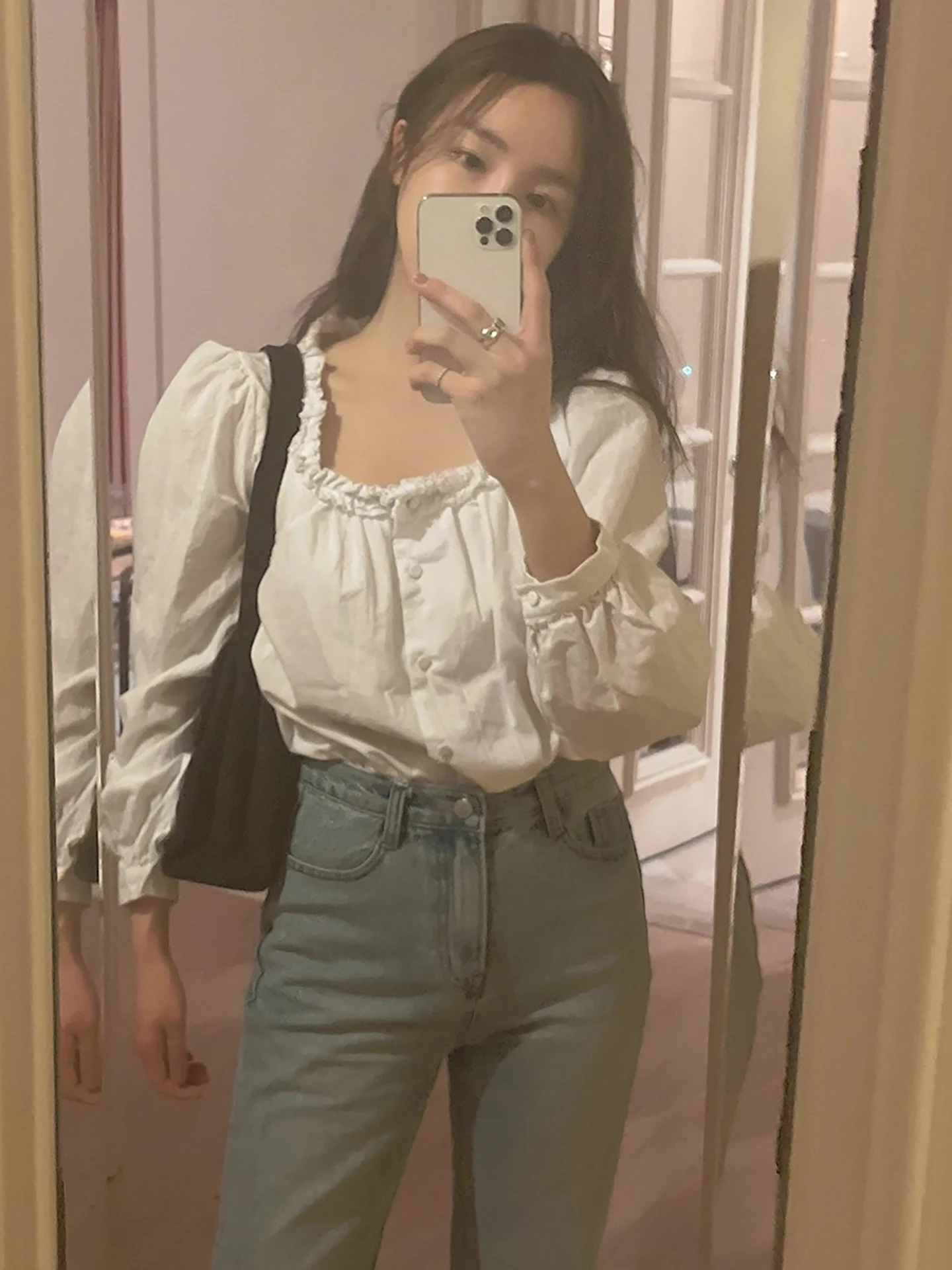 

Ретро-шик плиссированная блузка с квадратным вырезом и рукавами-фонариками для молодых женщин, винтажный стиль, тонкий длинный топ из полиэфирного волокна