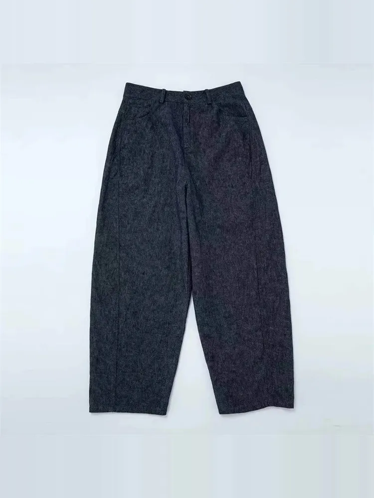 

Брюки-джинсы PengPeng Home из хлопка и льна, повседневные, с заниженной талией, свободного кроя, прямые, удлиненные