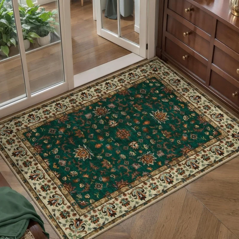 Vintage Moon Moth Floral Print Doormat Non-Slip Absorbent Floor Mat Dark Academia Style Entryway Rug