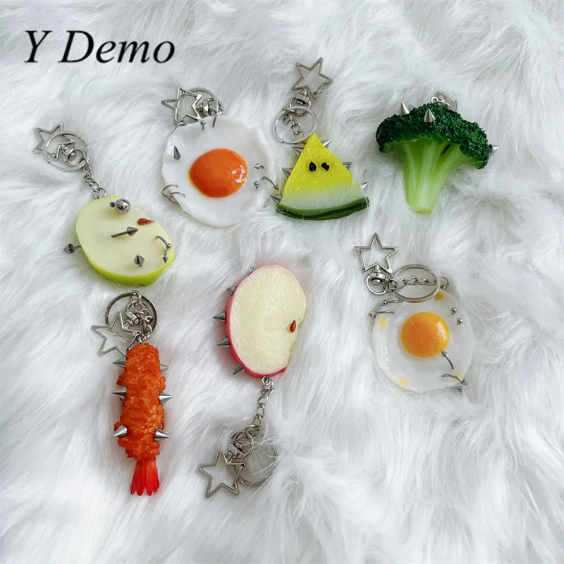 

Y Demo Artificial Fruit Slices Plastic Lemon PVC Model Orange Fruits Rivets Resin Keychains