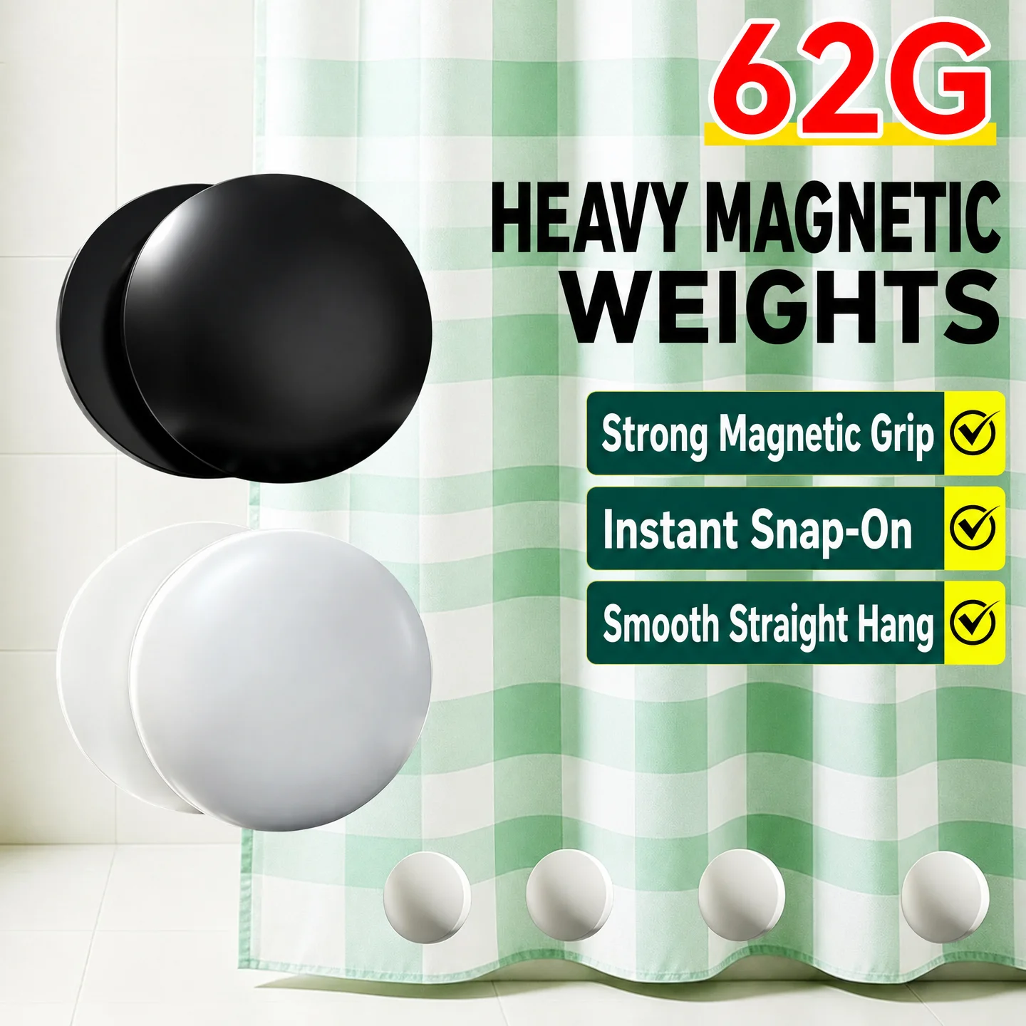 Magnetic Shower Curtain Weights Waterproof Rustproof Silicone Heavy Duty Anti Blowing Fastener Clip For Window Tablecloth