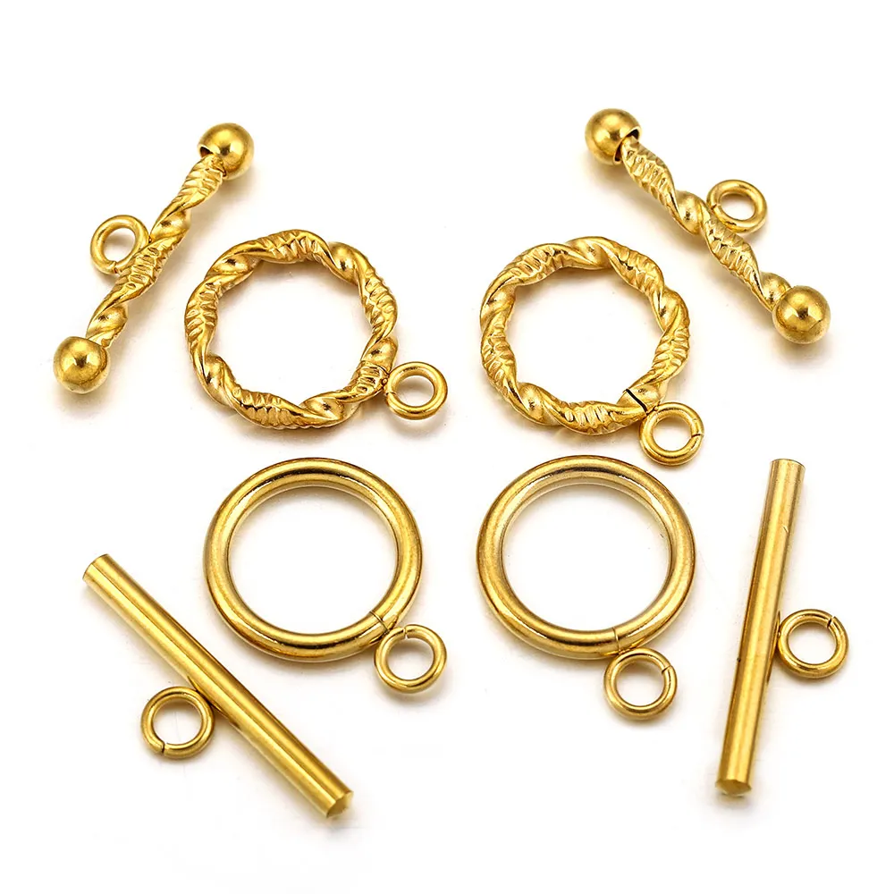 5 Set Stainless Steel Gold Plated Round OT Toggle Clasp DIY Necklace Bracelet connector Jewelry Making Accessory Wholesale Craft