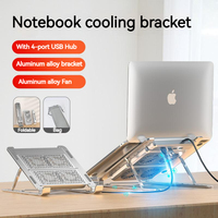 Aluminum Alloy Laptop Stand with Cooling Fan Lift Foldable Notebook Holder with Usb Splitter Hub Docking for Laptops Under 17 In
