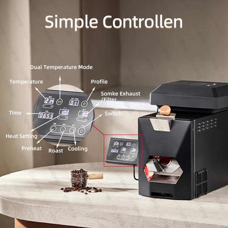 CAFOVO RE-3 ماكينة تحميص حبوب البن الكهربائية 200 جرام تحريك النار المباشر الخبز وضع مزدوج ذكي للاستخدام المنزلي #5