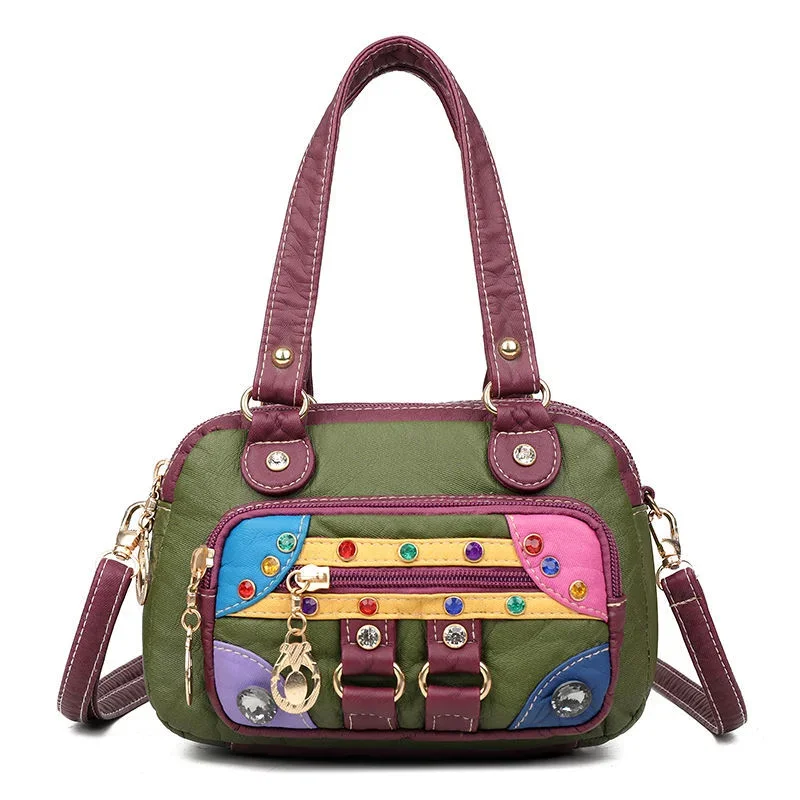 2023 New Shoulder Messenger Bag Women All-Match Soft Leather Multi-Layer Bag Middle-Aged Mother Bag Fashionable Bag