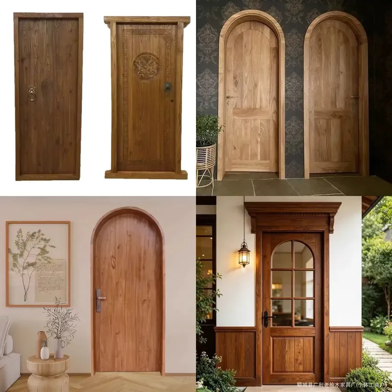 Retro Chinese Style Old Elm Solid Wood Swing Door for Indoor Suite B&B Hotel Decorative Household Entrance