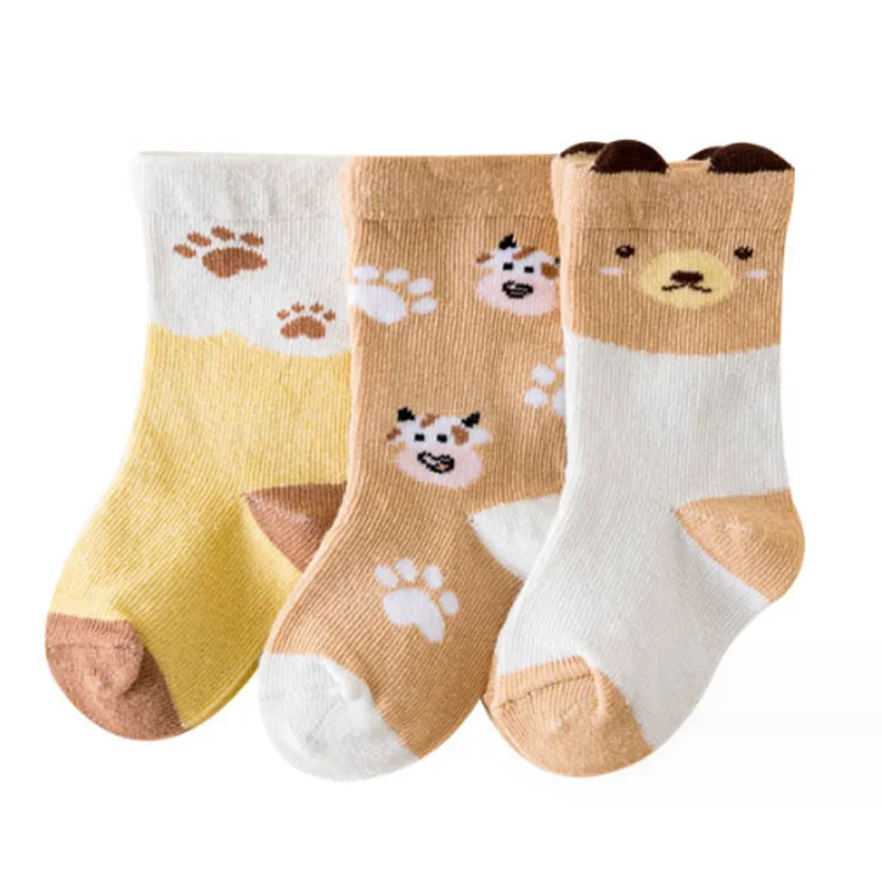 Cartoon Casual meias para bebês meninos e meninas, 3 pares por lote, novo