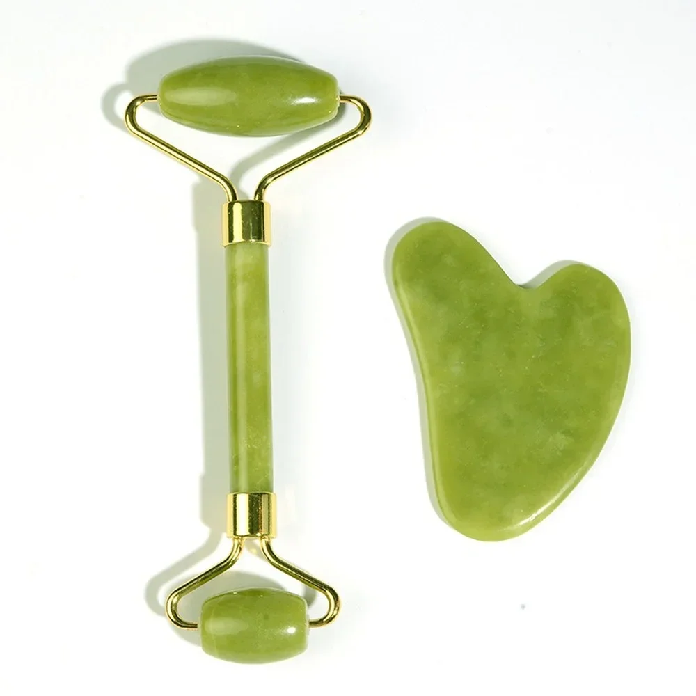 Serpentine Jade Roller Massager Gua Sha Board Set Jade Gezicht Schoonheid Apparaat Groene Jade Roller Gezichtsmassage Stick