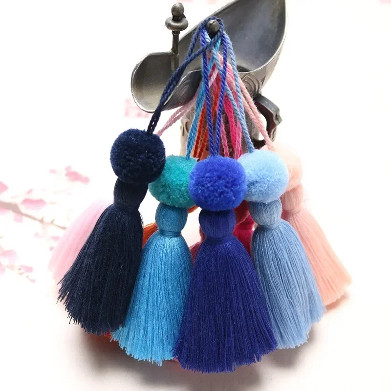 1PC Retro Style Colorful Plush Ball Head Tassel Fringe Garment Curtain Edge DIY Decorative Tassel Trim Women Bag Hanging Pendant