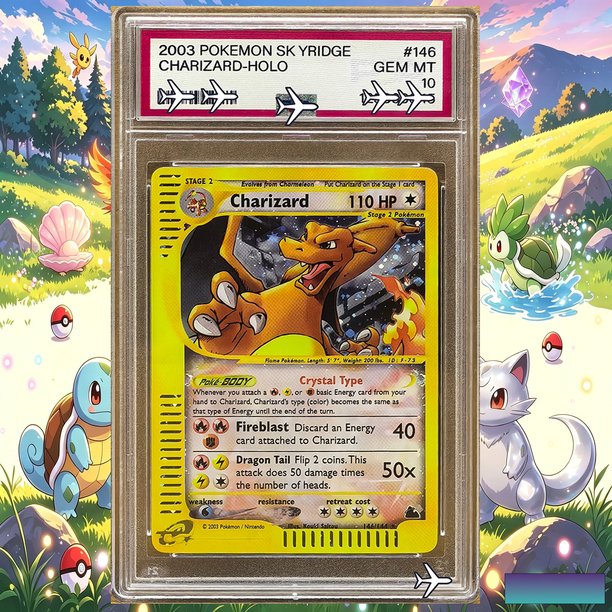 DIY Rating Card TCG Collection 2003 Skyridge Charizard Non-Holo Fan Art Card - Pokemon Rare Collection Display Gift