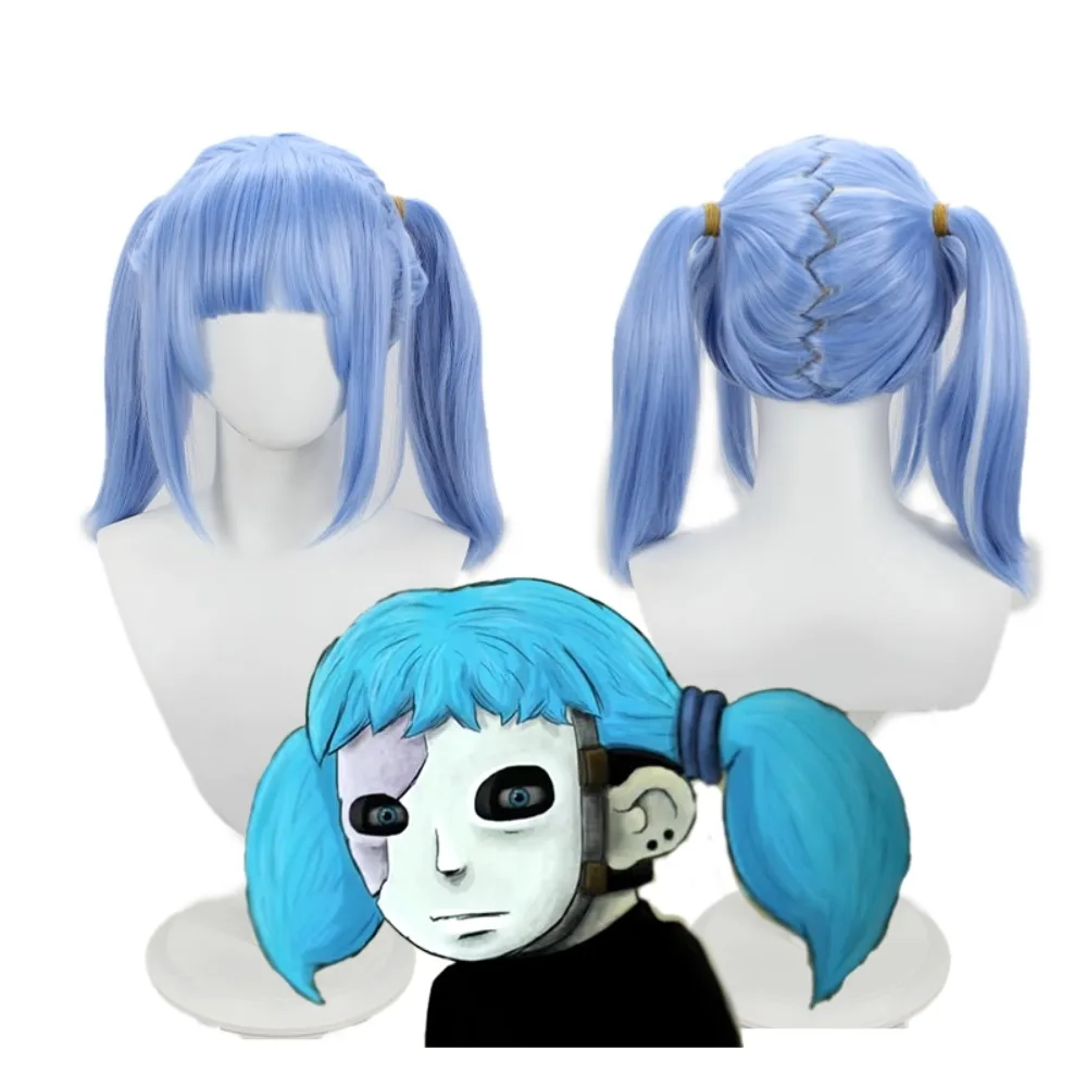 

SaltyFace Game Blue Twin Tails Аниме Косплей Парик с прямой челкой
