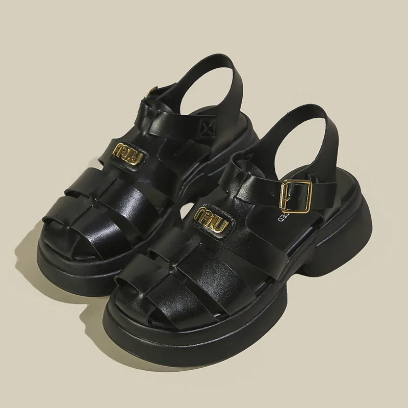 2024 Summer New Style Fashionable and Comfortable Casual Baotou Thick-soled Buckle Thick-soled Beach Sandals with Hollows