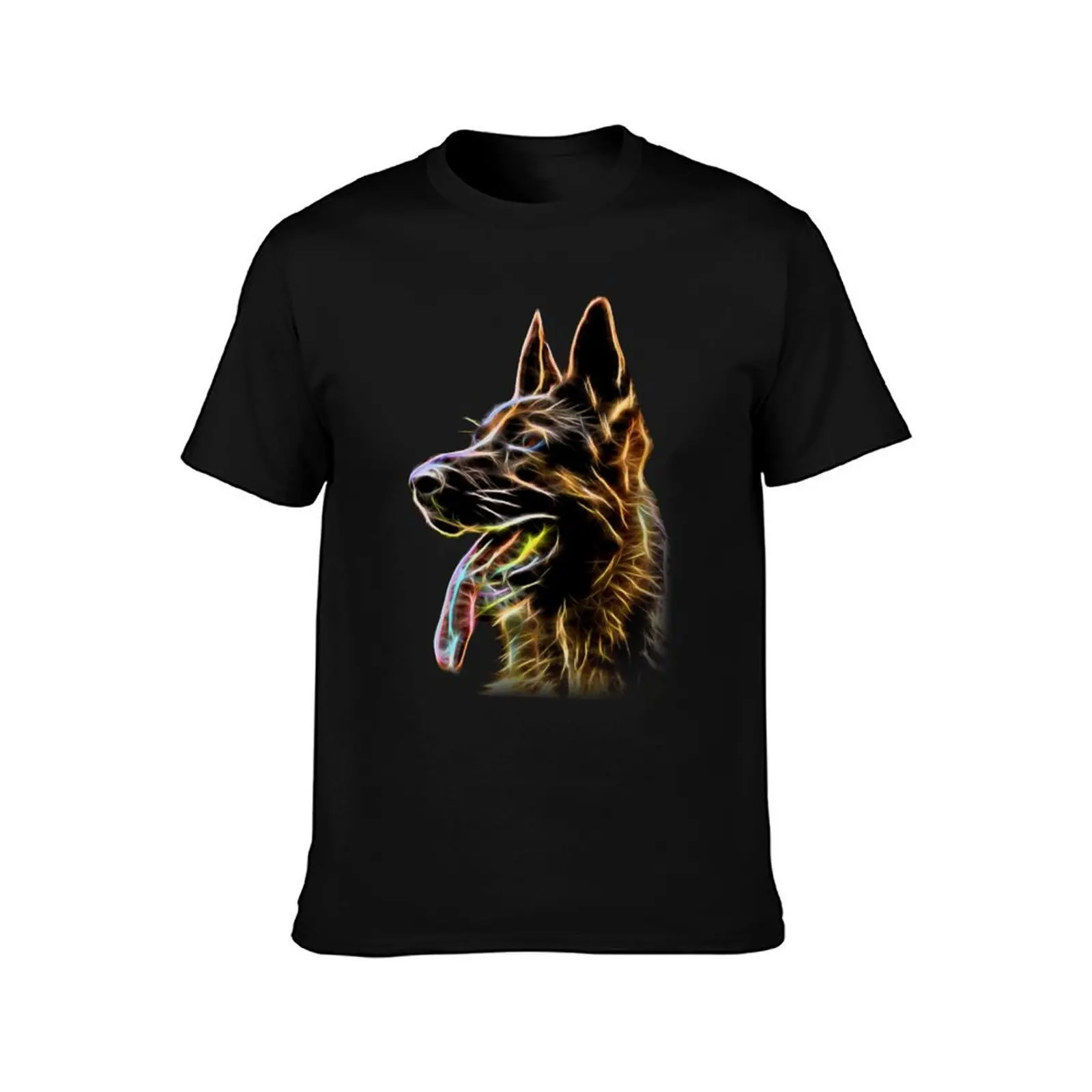 German Shepherd Dog T-Shirt, Summer Casual Cotton Tee, Oversized Streetwear Tops, Vintage Graphic Print, Loose Fit Short Sleeve