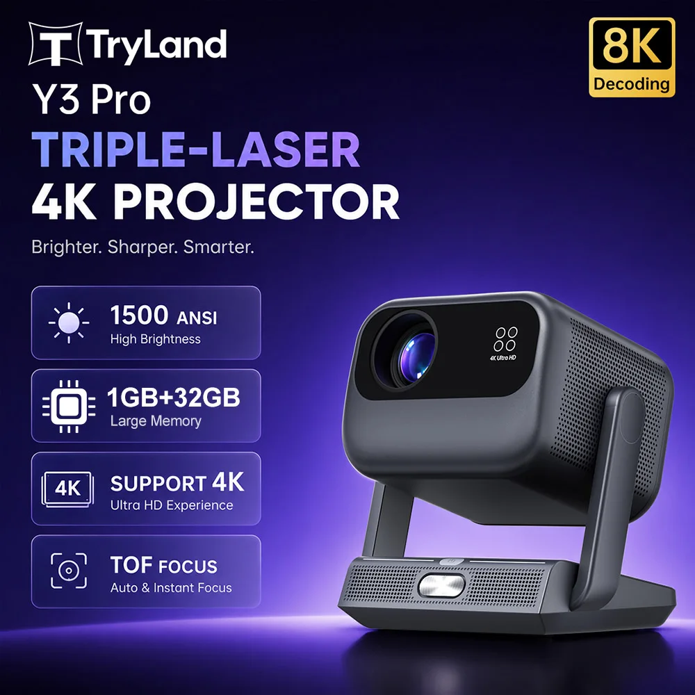 4K Ultra HD Smart Projector Supports 8K Decode With Dual Band WiFi Tof Focus Google TV Home Cinema Dolby Audio Laser Projector