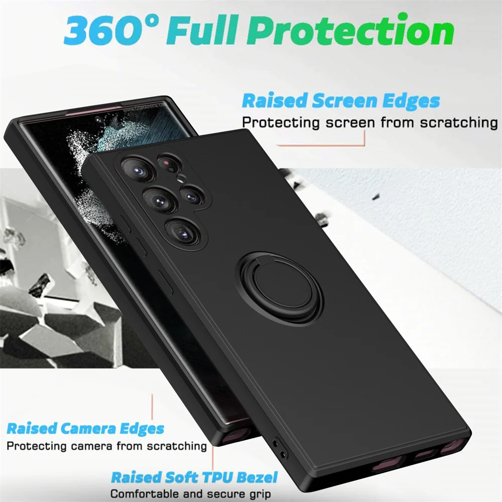 360 Finger Ring Silicone Case  For Samsung Galaxy S23 S24 Ultra Plus S22 S21 S20 FE S10 Plus A32 A52 Phone bracket Cover