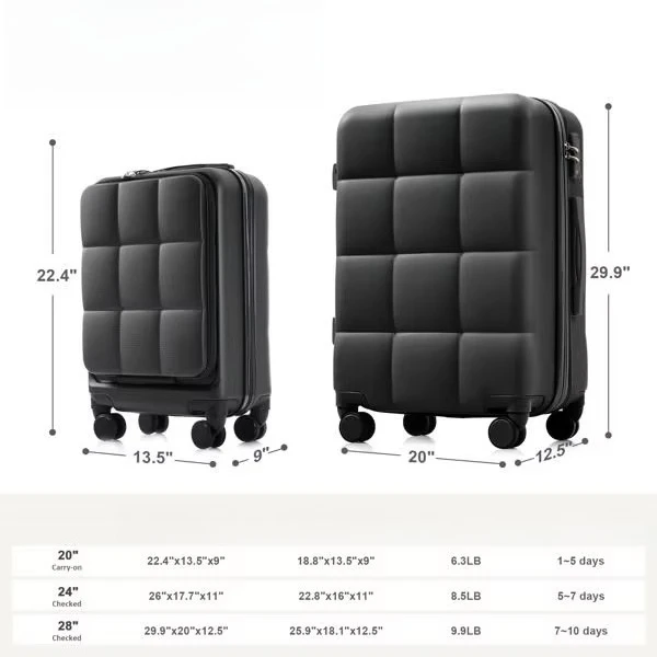 Deluxe three-piece luggage set with USB port, 20-inch, ABS hard-shell universal wheel with cup holder, fabric and PP material