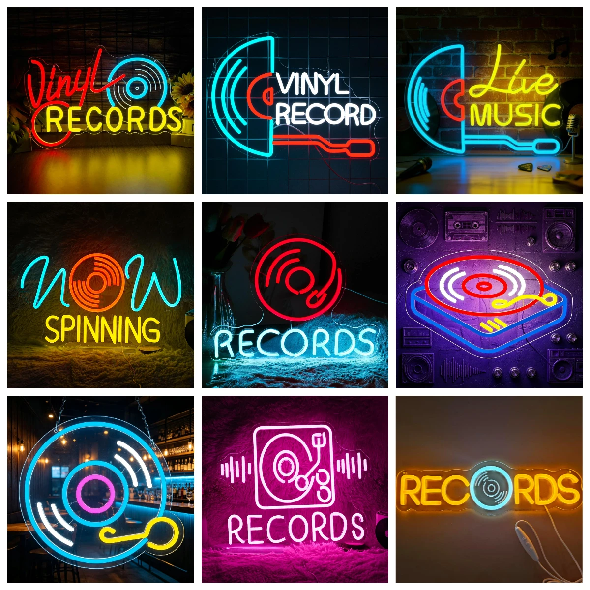 Vintage Record Neon Sign USB Powered Retro LED Light for Music Room Bar Party Gaming Room Bedroom Decoration Gift Art Wall Light