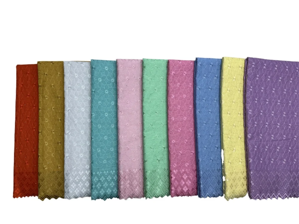 

Wholesale Cotton Lace Material Swiss Voile Lace Fabric Cotton African Lace With Stones Stuff For Women Dress 5 Yards