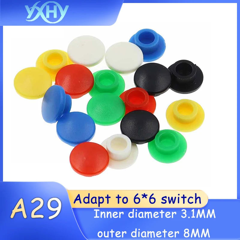 100 قطعة A29 غطاء مفاتيح مستدير، متوافق مع أغطية مفاتيح اللمس برأس مستدير 6*6، القطر الداخلي 3.1 مم، القطر الخارجي 8 مم