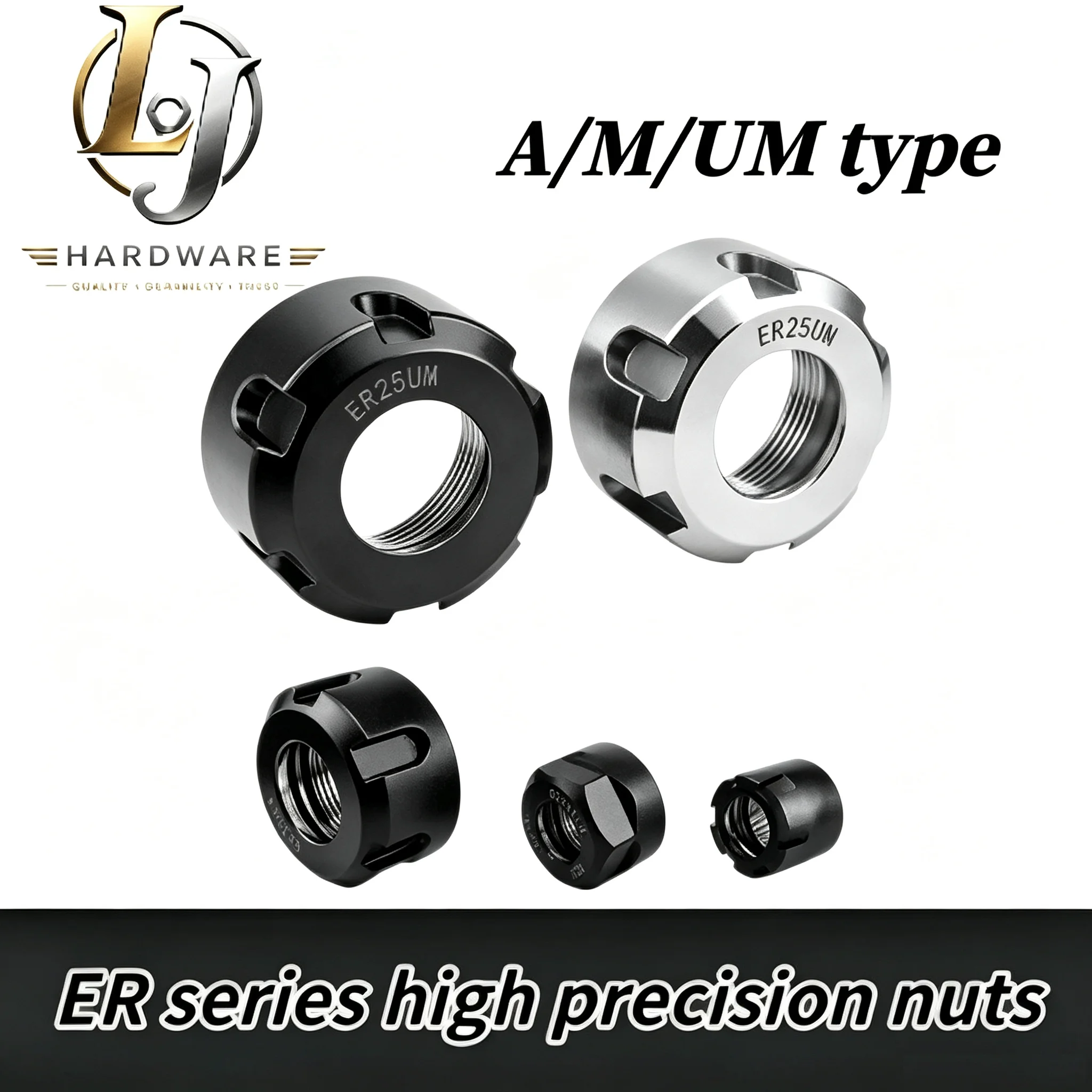 High Precision ER Spring Collet Clamping Nut ER8 ER11 ER16 ER20 ER25 ER32 ER40 A M UM for CNC Milling Engraving Machine Spindle