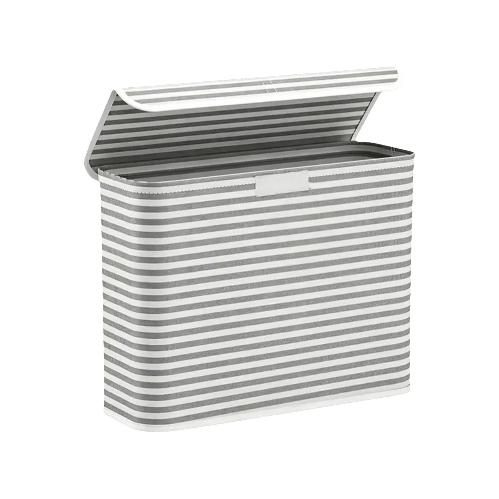 Foldable Toilet Paper Holder With Lid Space-Saving Bathroom Tissue Box Stripe Printed Laundry Basket Bathroom
