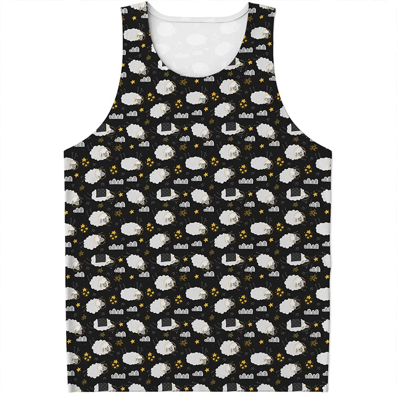 

Cute Sheep Pattern Tank Top For Men Children 3d Print Cartoon Animal Vest Summer Streetwear Women Oversized Tee Shirts Tops