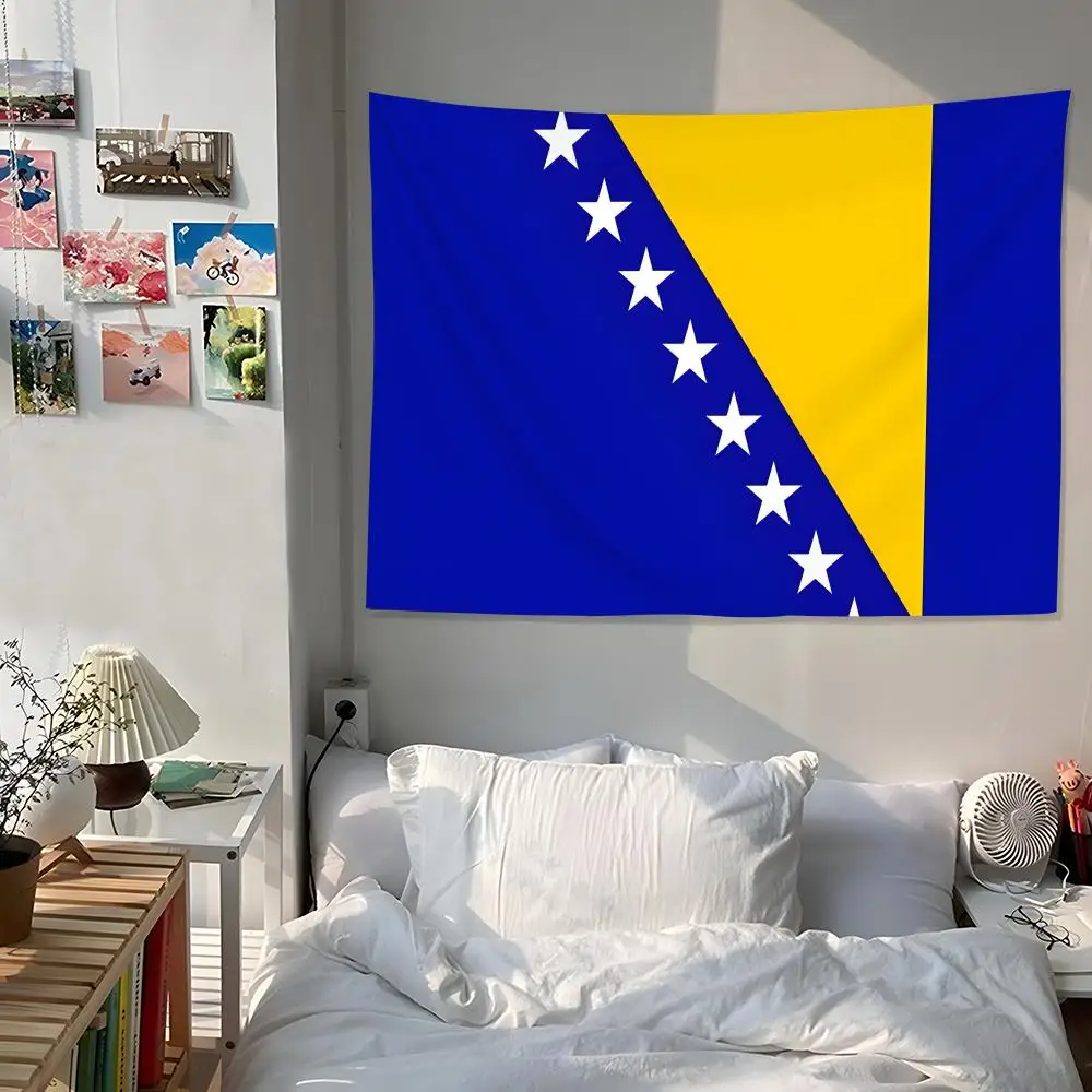 Bosnia and Herzegovina Flag Tapestry Custom Home Living Room Bedroom wall decor Wallpaper Backdrop Cloth With Clips