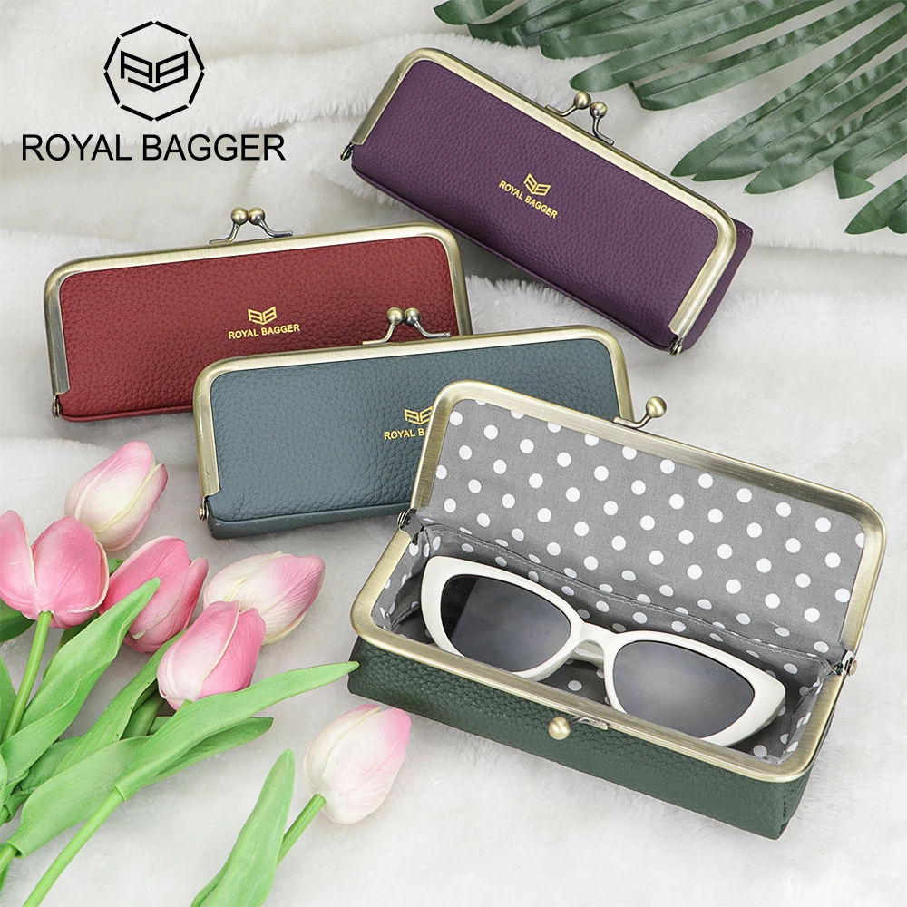 

Royal Bagger Genuine Leather Fashion Glasses Case - RFID Blocking, Fashion Pencil Bag with Kiss Lock, Coin Purse for Women 2135