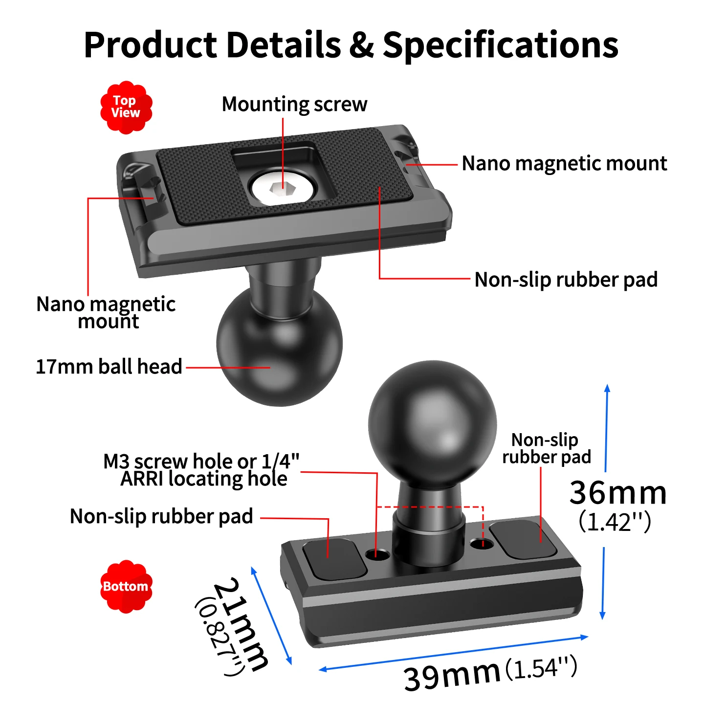 17mm Kugelkopf Magnetische Schnellwechselbasis für DJI Osmo Nano Multifunktionales Übertragungsmodul & Aufhellungslicht CNC Aluminium – Detail 13
