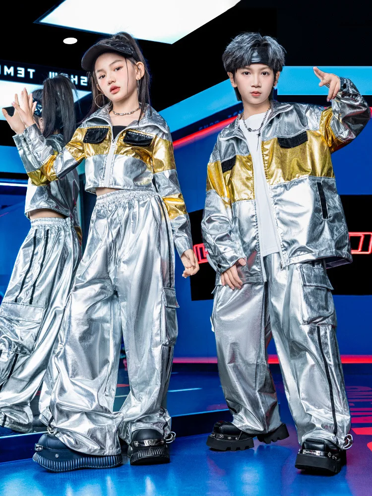 

Одежда K-pop для девочек в стиле хип-хоп, укороченный топ ‌ Массивные штаны-карго, детский уличный костюм, детский комплект одежды для джазовых танцев для девочек