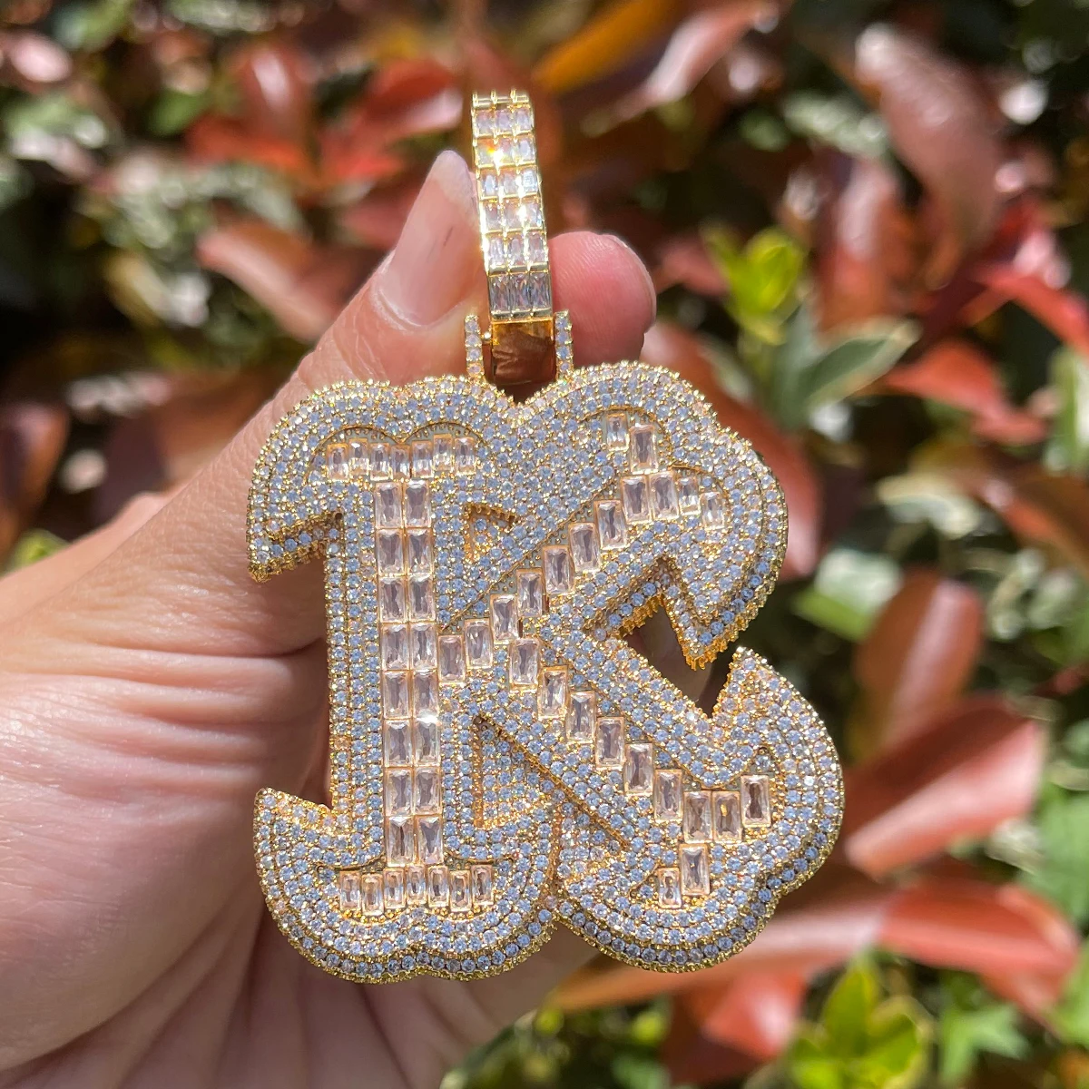 Bubble Letter Iced Out Initial Necklace for Women Single Charms 26  Alphabets Hip Hop Jewelry