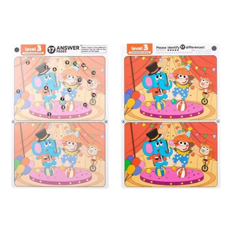 Juego de rompecabezas de entrenamiento de enfoque regrabable para niños, desarrollo del cerebro borrable, juego de juguetes para encontrar la diferencia