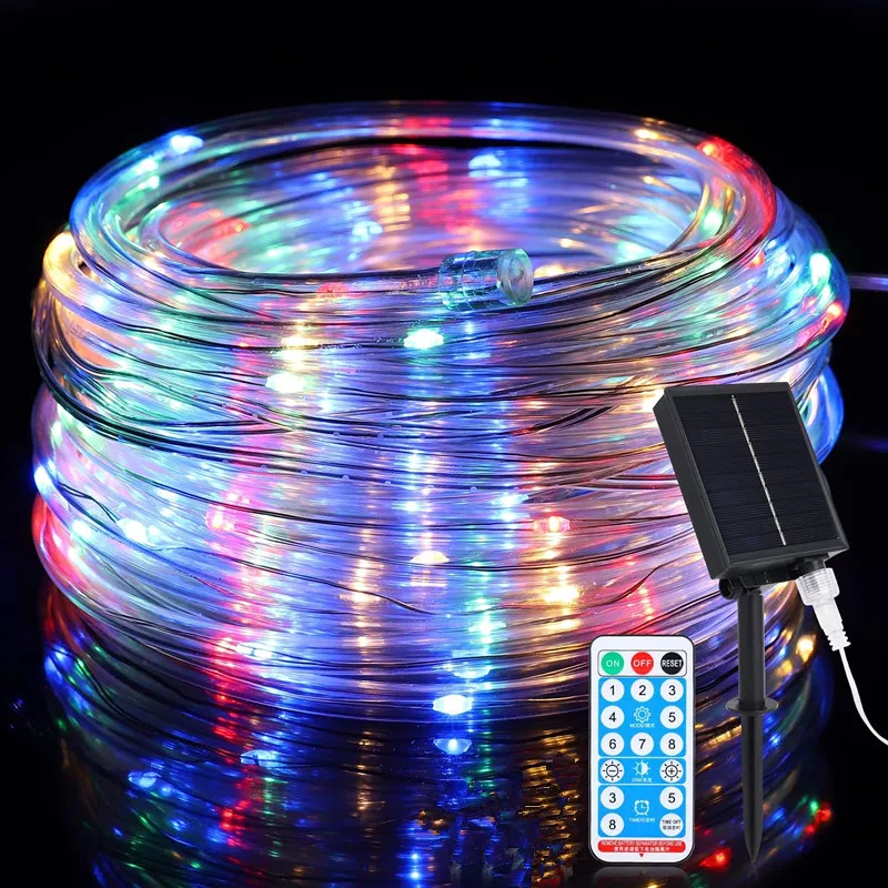 Solar Rope Lights RGB 5/10/20M Waterproof Powered USB/ Solar Led Tube Fairy Lights Outdoor For Garden Street Decorations 8 Modes