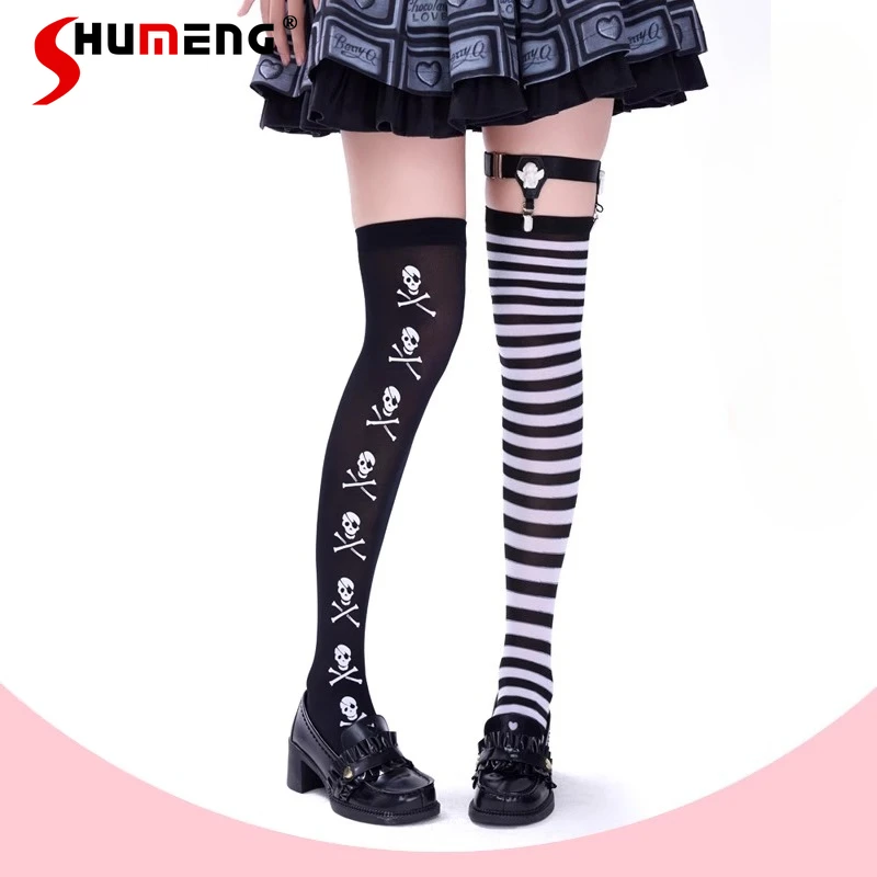 

Новые осенние расширенные чулочно-носочные изделия выше колена в стиле Лолиты, японские носки до бедра в стиле Лолиты, асимметричные чулки, темный готический стиль для девочек