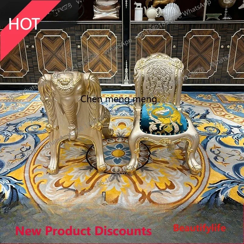 French Embroidery Elephant Chair European Solid Wood Sofa Stool Bedroom Embroidery Styling Chair