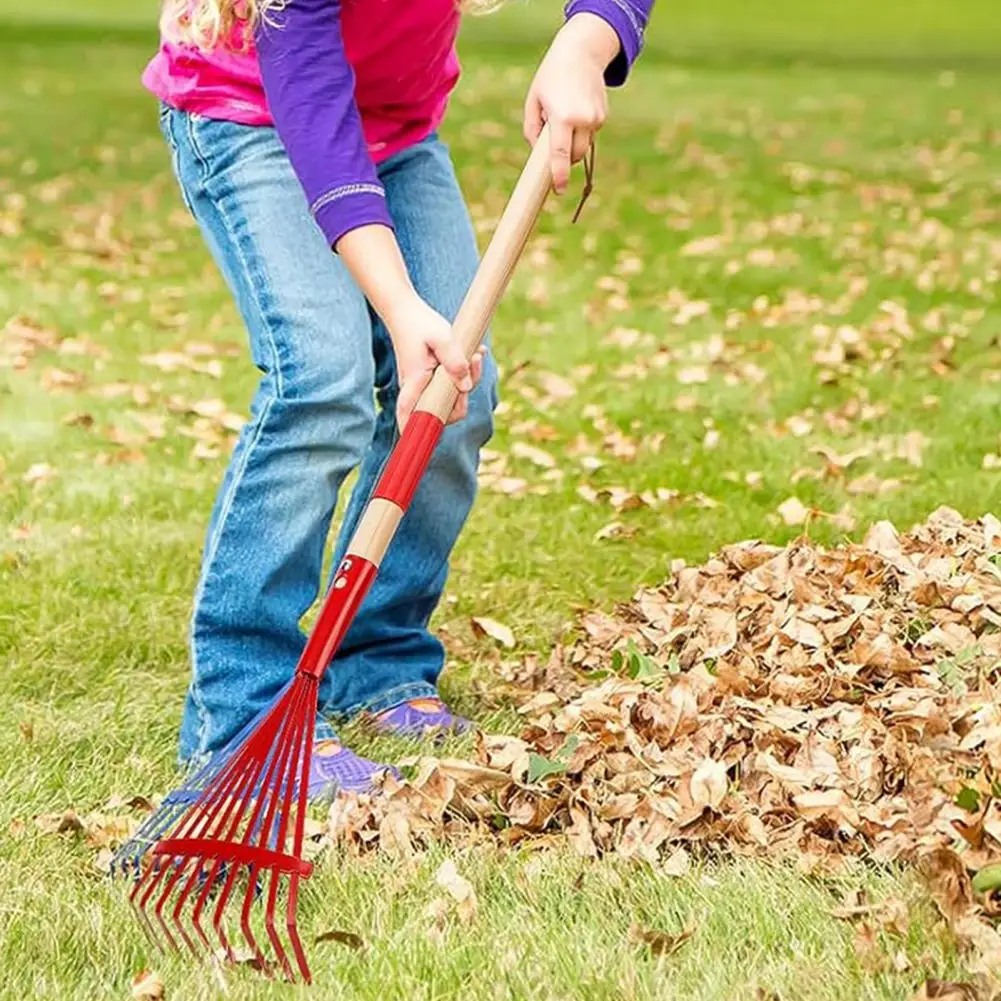 Children Yard Rake Kids Rake Colorful Kids Garden Rake with Hardwood Handle Lightweight Child Size Lawn for Leaves for Gardening