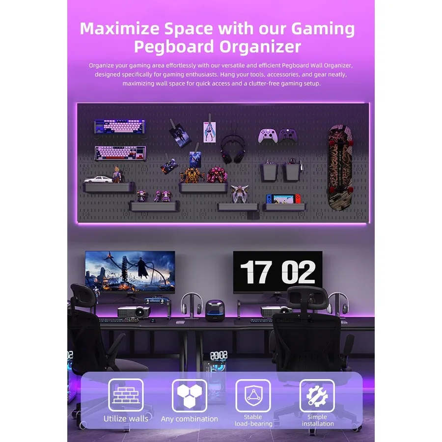 قم بتجديد مساحةك باستخدام مجموعة Pegboard متعددة الاستخدامات وتنظيم إعداد المكتب المنزلي والألعاب مع تعليق قابل للتخصيص لذلك