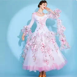 Ballroom Competition Dance Dress Women Professional Waltz Dancing Wear Advanced White Flower Standard Ballroom Dance Dresses