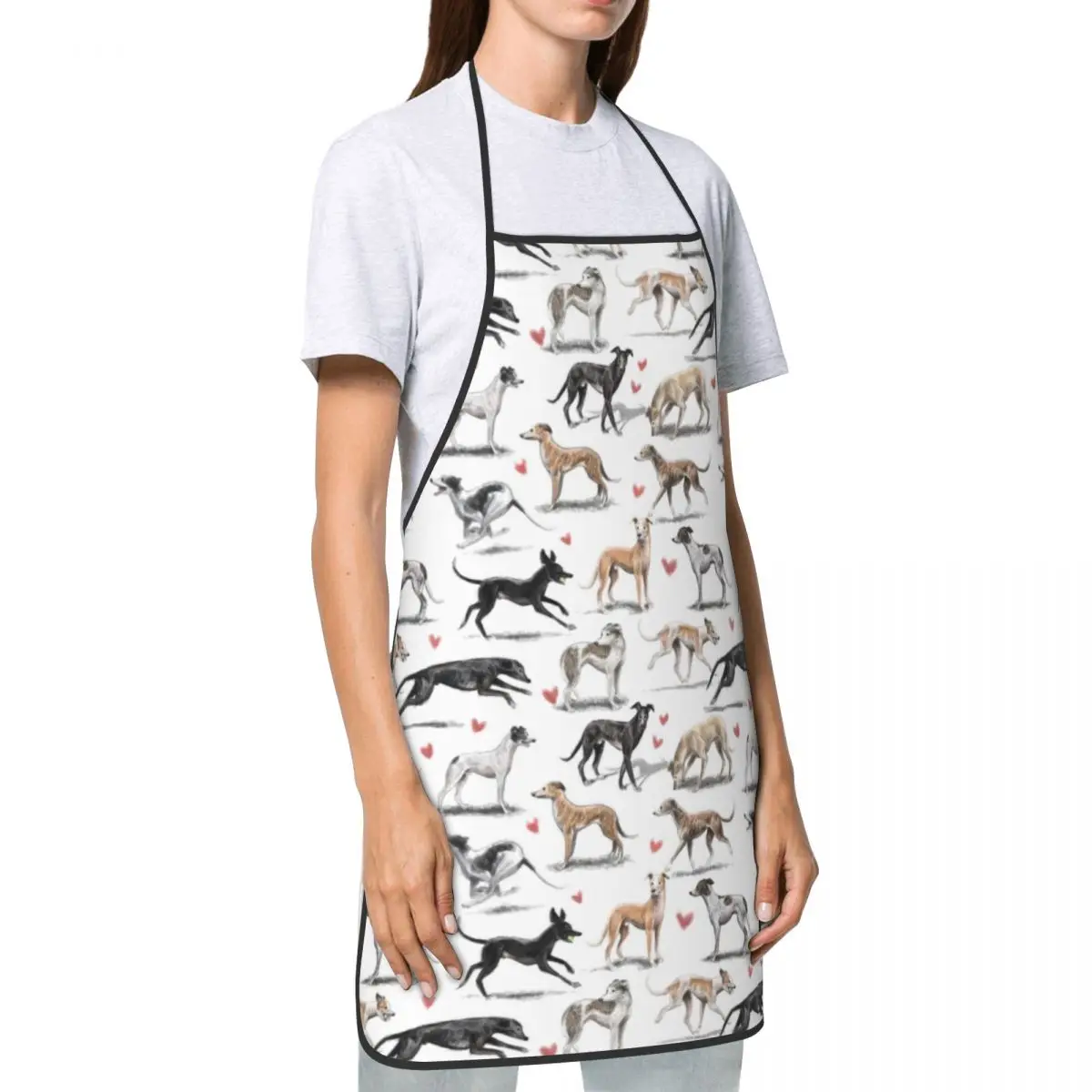 Custom Bib Kawaii Greyhounds Pattern Apron Unisex Adult Chef  Cooking Lurcher Whippet Sighthound Dog Tablier Cuisine Painting