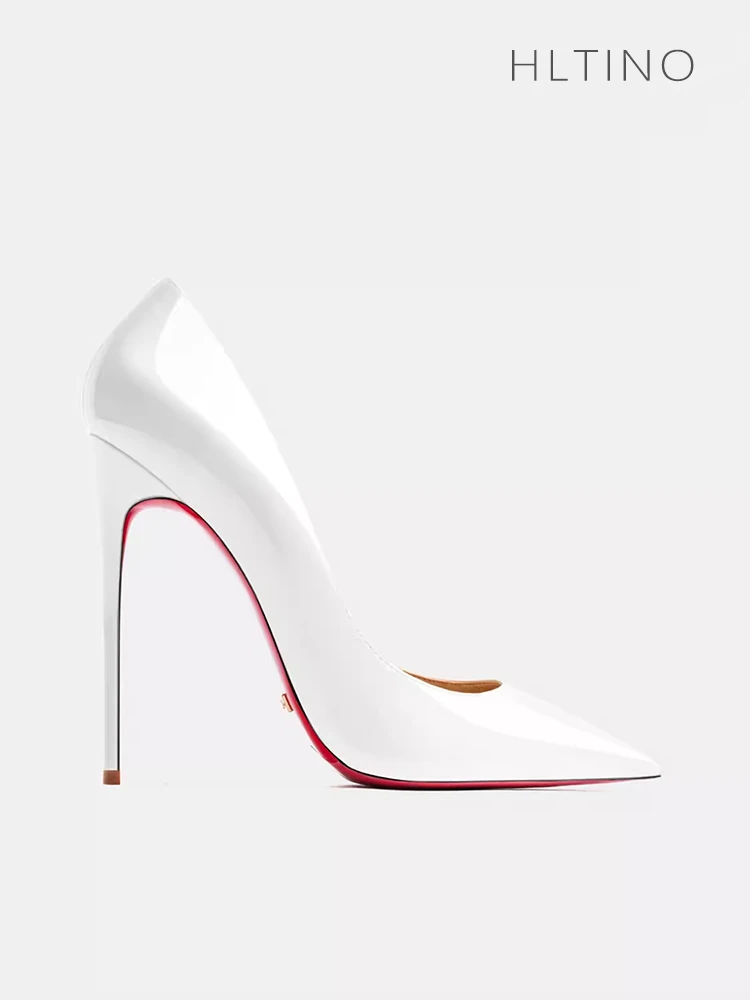 HLTINO Women White Summer Shoes 4.7 Inch/12CM High Heels Spring Pumps Pointed Toe Wedding Party Dress Stilettos 1.97 Inch/5cm