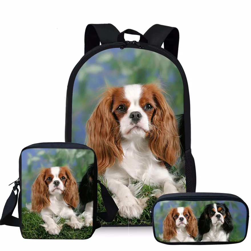 Cavalier King Charles Spaniel Dog School Bag para niños, con estampado 3D mochila escolar, bolsas de libros para adolescentes y estudiantes de