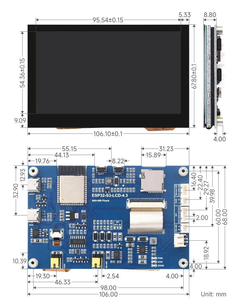 4.3-Inch Capacitive Touch Screen ESP32-S3 Development Board Dual-core Processor 240MHz Support WiFi Bluetooth On-board Antenna