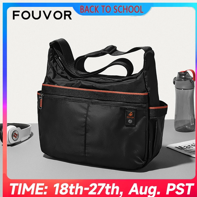 

Fouvor Men's Large Black Shoulder Bag Fashion Nylon Sports Crossbody Bag 2025 Trend Waterproof Casual Lightweight Bags 3042-14
