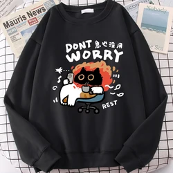 Dont Worry Fun Cat Cute Print Cartoons Men Women Hoodies New Fleece Pullover Swetshirt Loose Hoody Fleece Clothing Couple