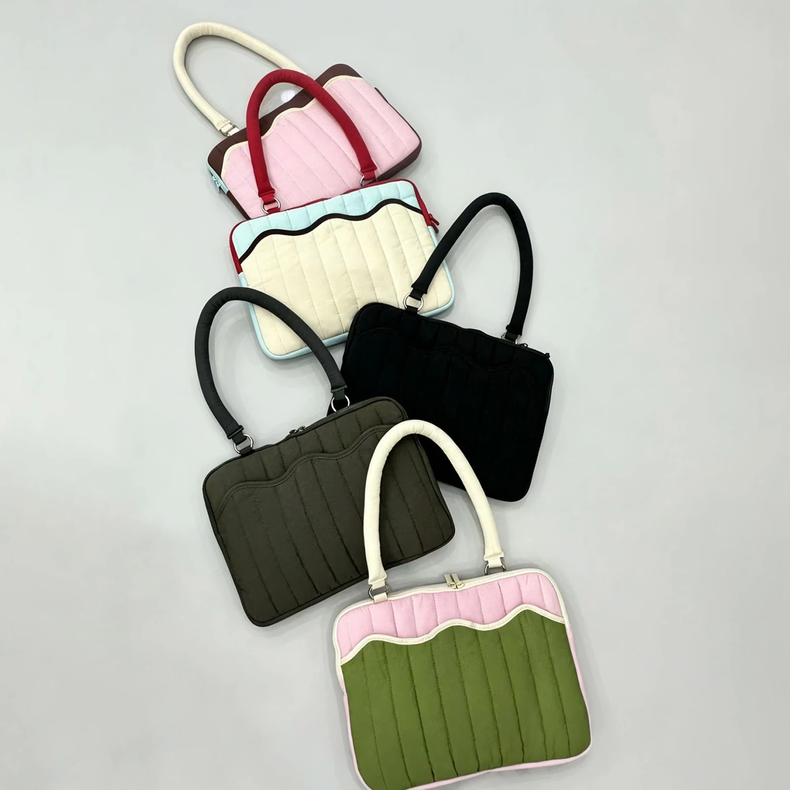 Women Nylon Striped Laptop Bag Shockproof & Anti-Scratch Top Handle Handbag Versatile Computer Sleeve Case for Daily Commute