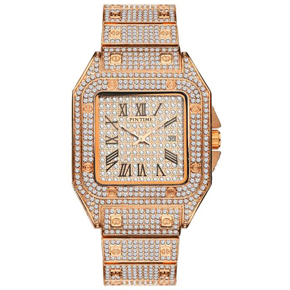 Iced Out Diamond Men\'s Luxury Gold Stainless Steel Watches High Quality Quartz Watch The Best Birthday Gift