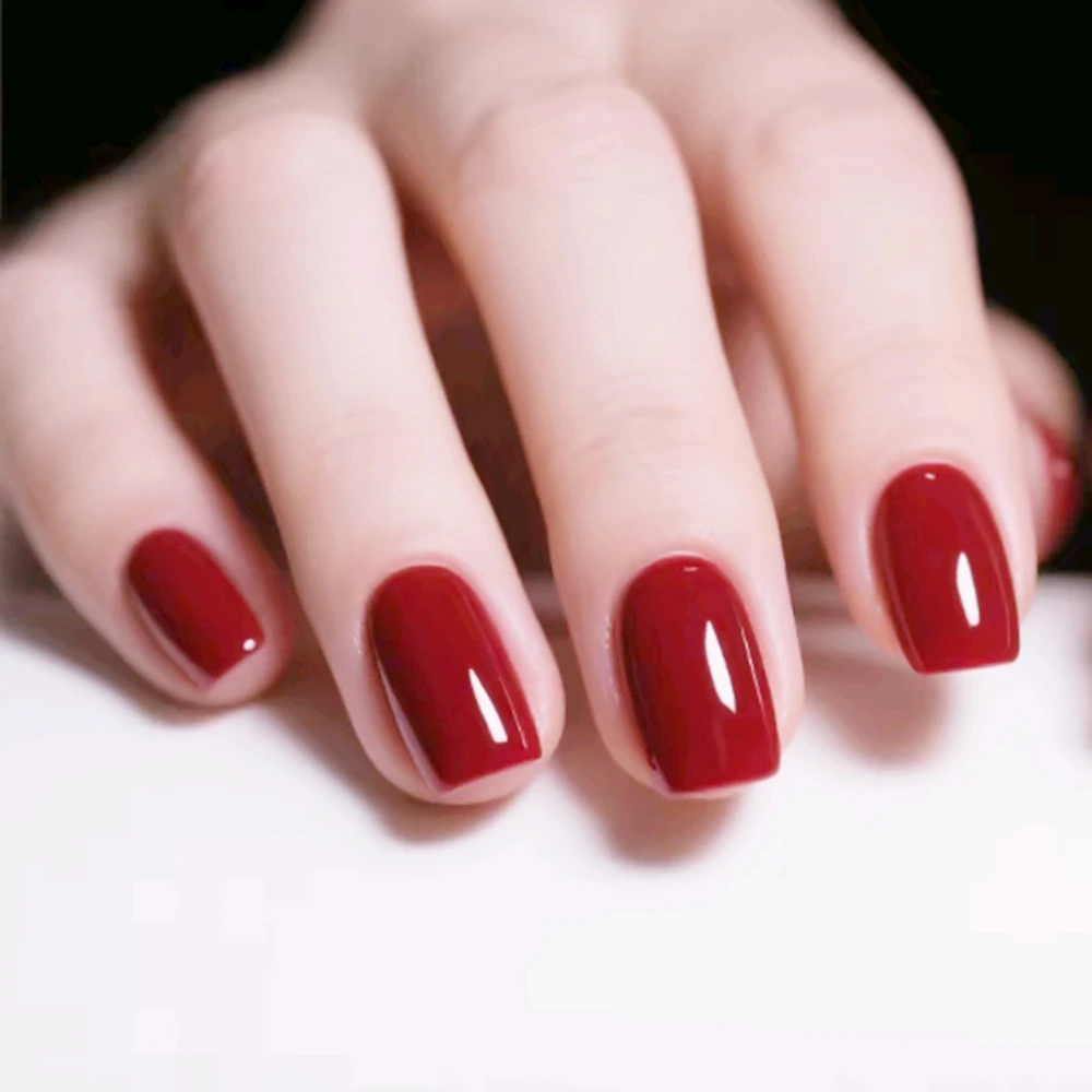

48Pcs Shiny Wine Red Artificial False Nails Press On Fake Nails Long Square DIY Full Cover Girl Fingertips Manicure Tool
